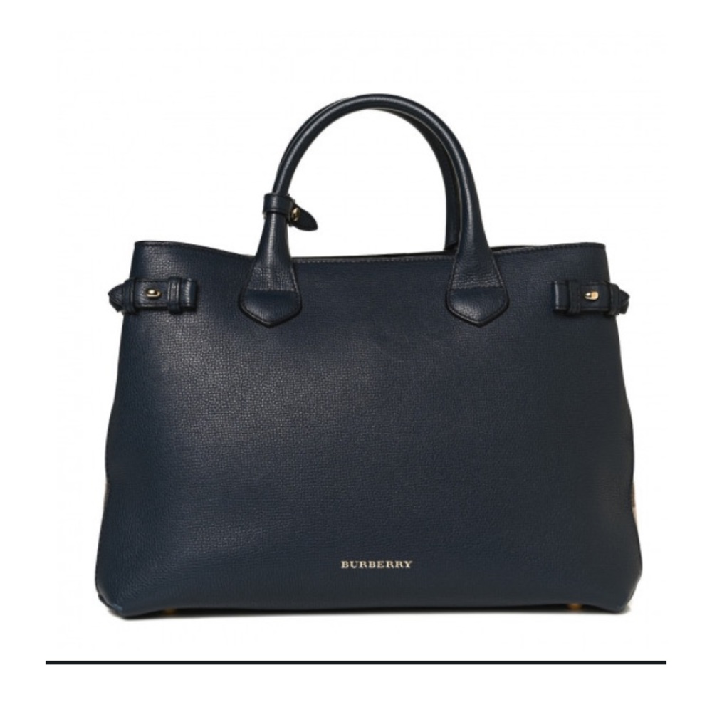 Burberry  Grainy Calfskin House Check Medium banner tote in black